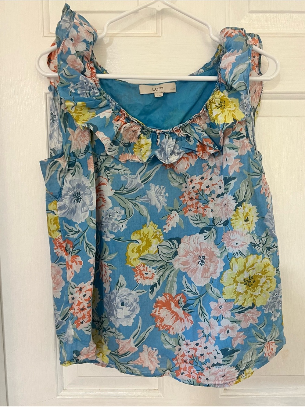 LOFT Blue Floral Ruffle-Trim Camisole